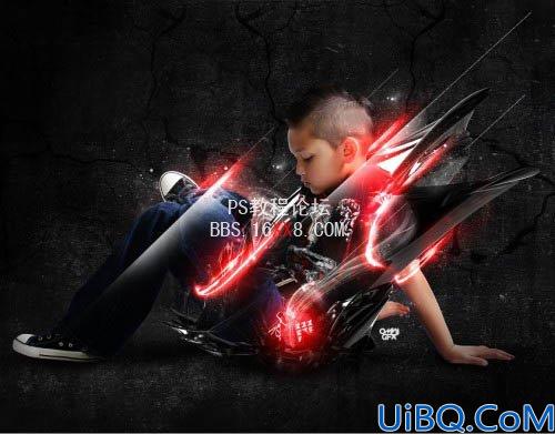 Photoshop教程:合成发红光的个性潮流小男孩