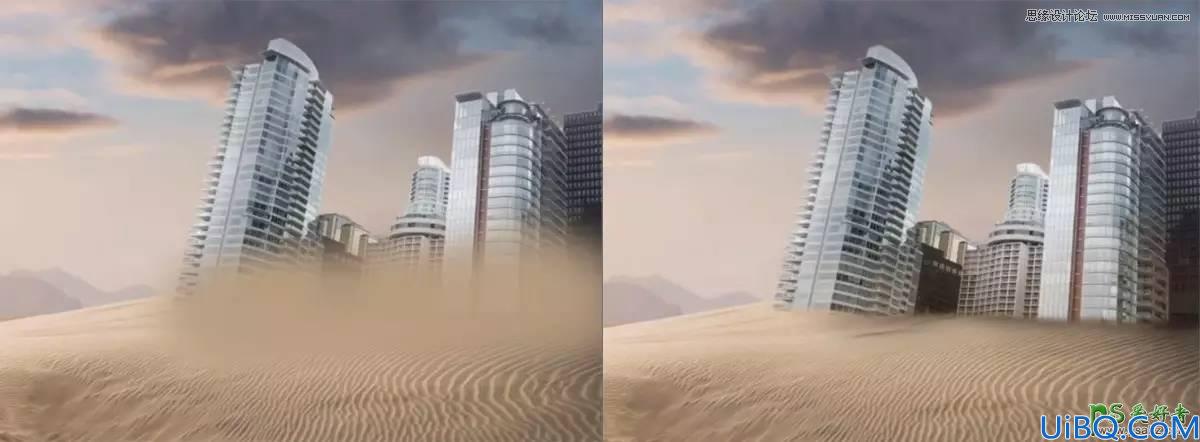 Photoshop合成被沙丘淹没的城市，创意个性的城市末日场景效果图
