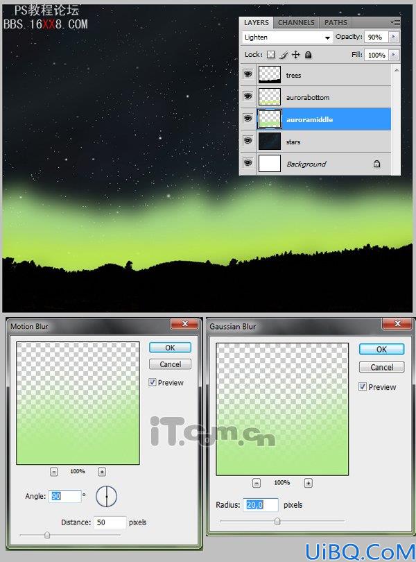 PhotoShop教程合成夜空中美丽的极光效果