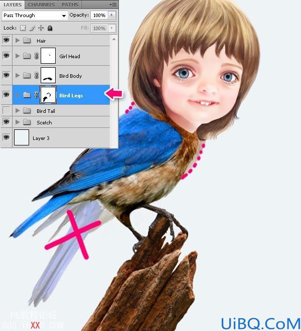 PHOTOSHOP教程:创建一个梦幻的小鸟女孩画像