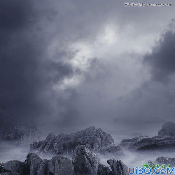 Photoshop创意人像照片合成：给人物图片合成出暴风雪中悲壮的石质雕像效