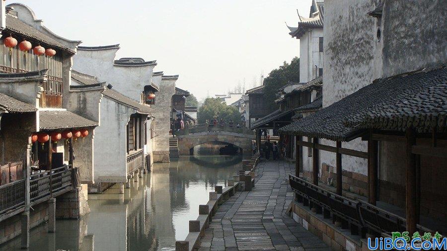 Photoshop给江南古镇建筑风景照调出漂亮的霞光色，夕阳效果。