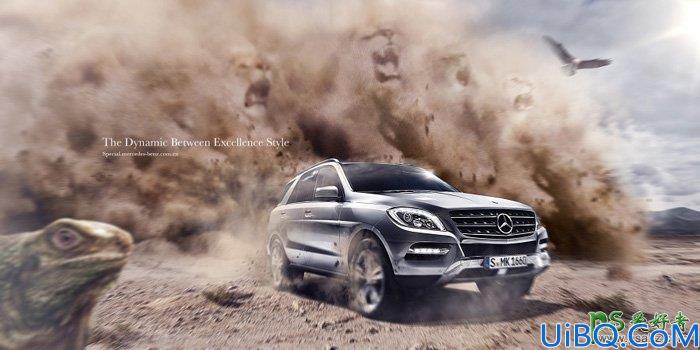 Photoshop海报合成教程：创意打造卷起沙尘暴的奔驰汽车海报-奔驰越野车