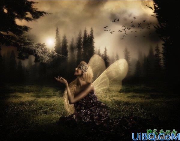 Photoshop美女人像合成教程：打造一幅暗夜中的森林精灵场景-精灵少女