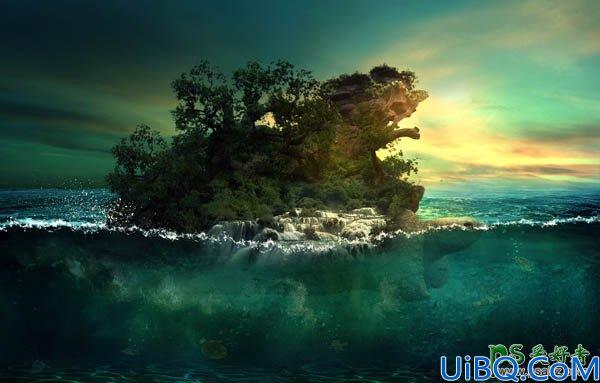 Photoshop合成教程：打造一幅画面唯美魔幻的巨大海龟背着大山的场景