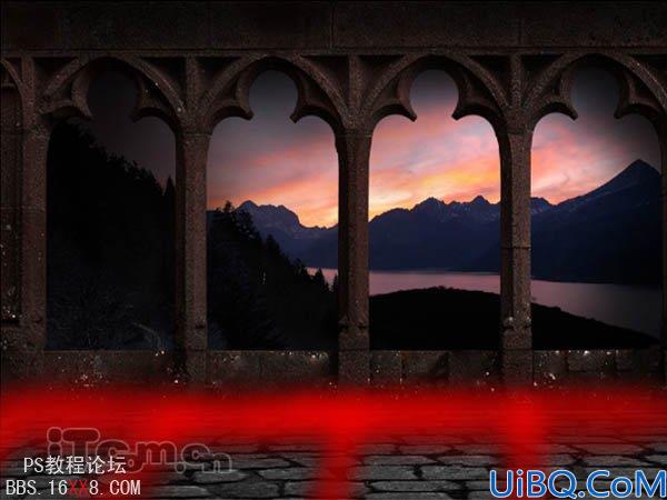 Photoshop经典合成古堡阳台上的日落美景