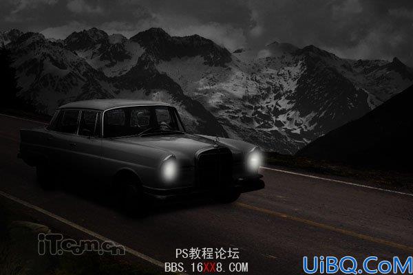 PhotoShop合成黑夜中公路上行驶的汽车