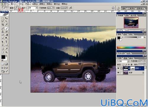 Photoshop蒙板合成打造出双重透明背景的紫调悍车
