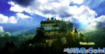 Photoshop合成建筑在山顶的奇幻城堡