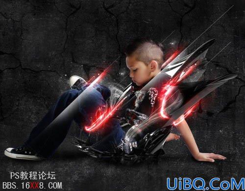 Photoshop教程:合成发红光的个性潮流小男孩