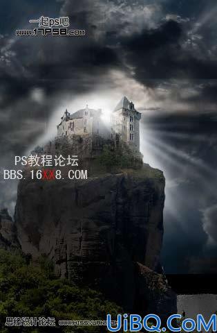 Photoshop合成屹立在高山上的城堡