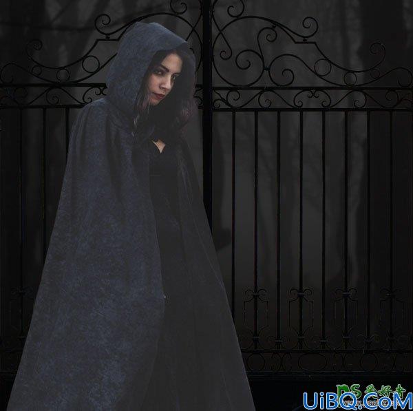Photoshop合成一幅地狱铁门前恐怖的美女幽灵场景图片