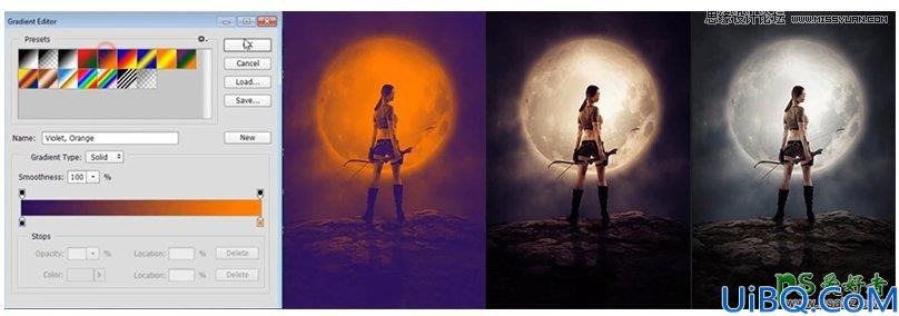 Photoshop创意合成超级月亮前拿着弓箭的女战士场景效果图