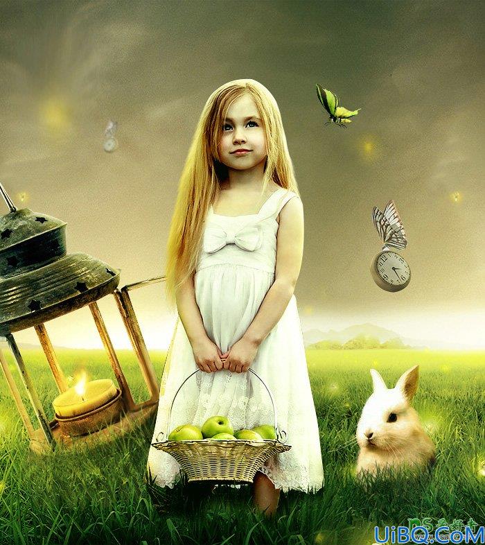 Photoshop合成教程：利用各种素材合成一福童话世界里憧憬未来的小女孩儿