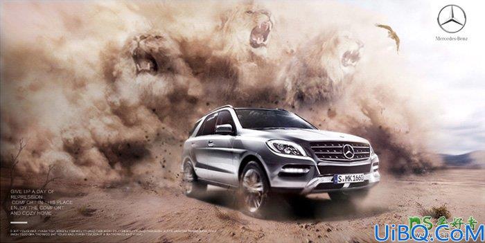 Photoshop海报合成教程：创意打造卷起沙尘暴的奔驰汽车海报-奔驰越野车