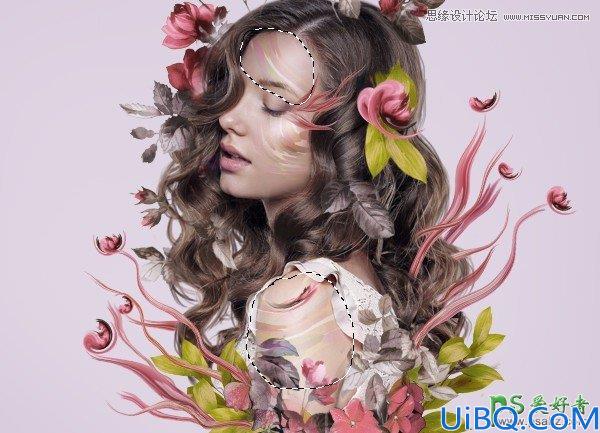 Photoshop人像合成教程：打造一幅欧美美女头像与花朵的完美合成效果图