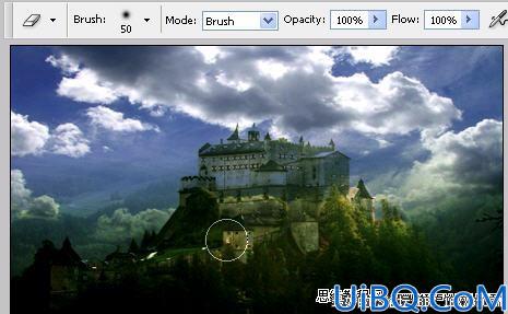 Photoshop合成建筑在山顶的奇幻城堡