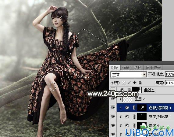 Photoshop给碎花裙美腿女生艺术照调出唯美的黄褐色，森系美女后期调色。