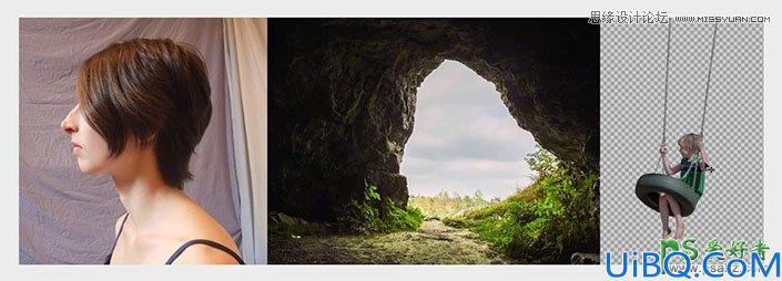 Photoshop创意合成在美女头部荡秋千的少女场景特效图片
