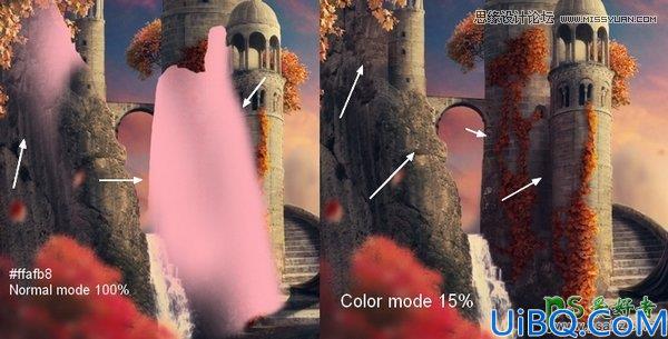 Photoshop合成教程：利用素材,笔刷，调整图层合成秋季唯美的城堡场景图