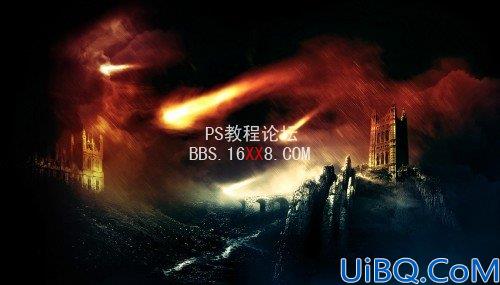 Photoshop使用素材合成中世纪魔戒风格城堡的教程
