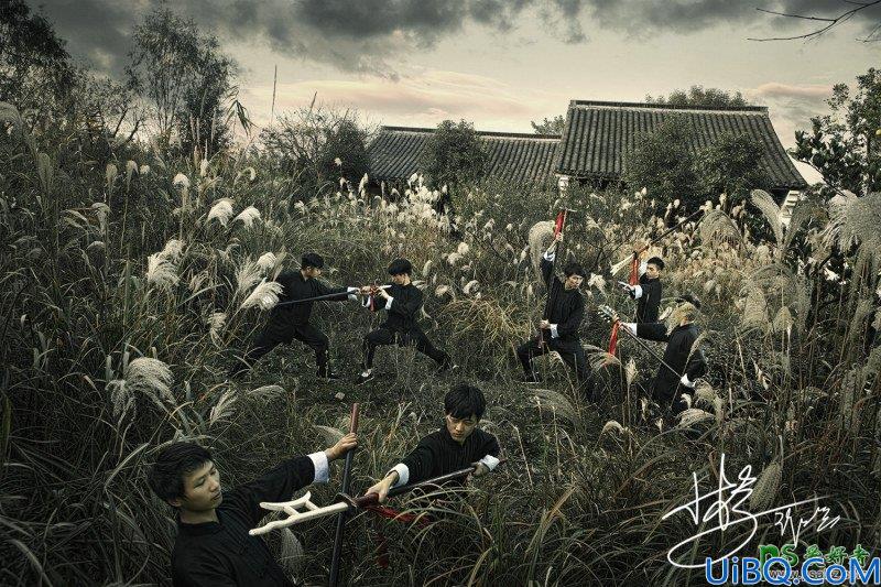 Photoshop调色教程：给武打片电影剧照调出低饱和度暗青色大片画面色彩。