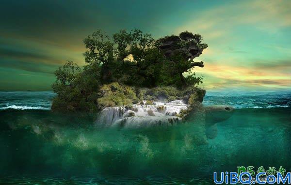 Photoshop合成教程：打造一幅画面唯美魔幻的巨大海龟背着大山的场景