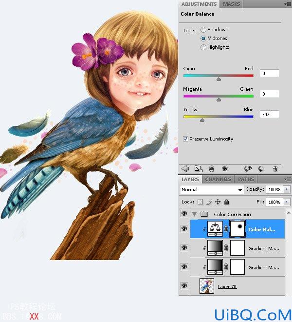 PHOTOSHOP教程:创建一个梦幻的小鸟女孩画像