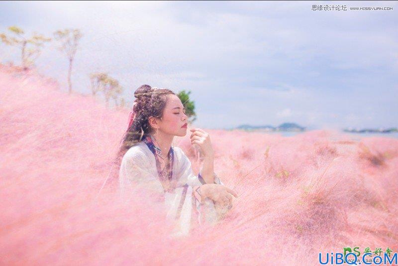 Photoshop美女调色教程：给草丛中拍摄的古装美女艺术照调出粉色梦幻意境