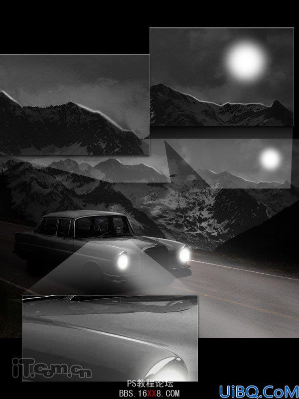 PhotoShop合成黑夜中公路上行驶的汽车