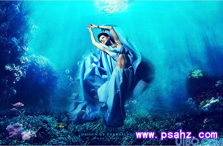 Photoshop美女人像合成教程：创意合成唯美少女在海底翩翩起舞的场景