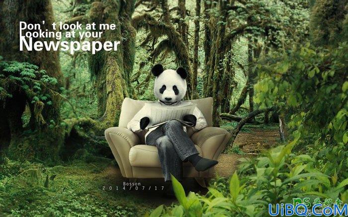 Photoshop人与动物合成教程：把大熊猫与老人合成出密林中看报的熊猫人
