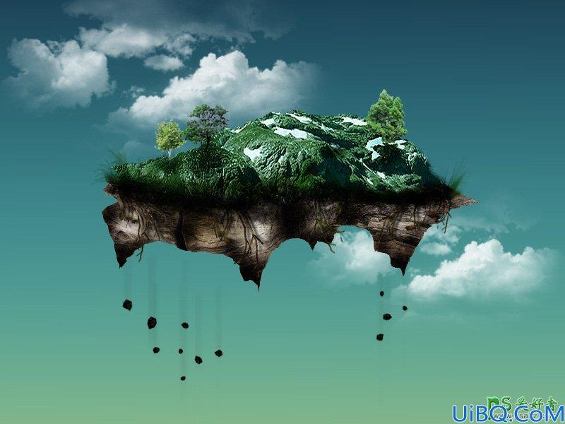 Photoshop合成教程：创意打造一幅在空中漂浮的小岛奇幻景观效果图