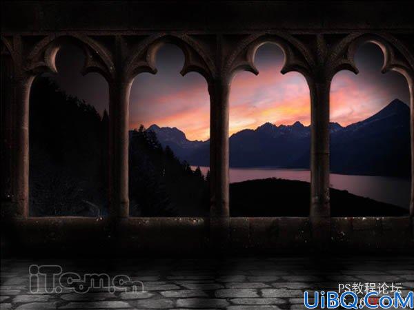 Photoshop经典合成古堡阳台上的日落美景