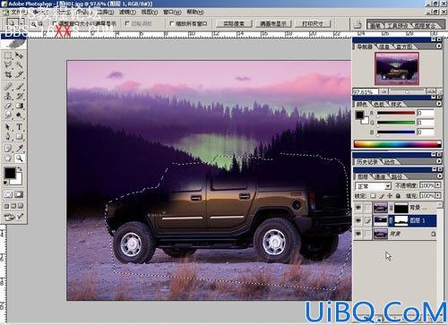Photoshop蒙板合成打造出双重透明背景的紫调悍车