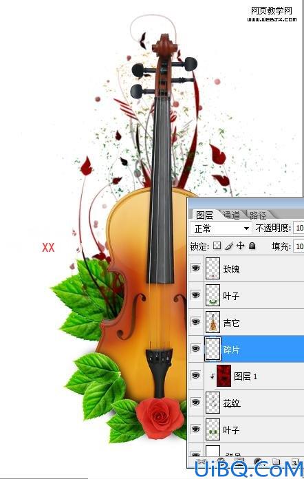Photoshop合成教程:恋人喜欢的玫瑰吉它
