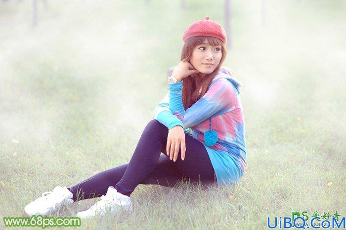 Photoshop美女图片调色：给漂亮的色姐妹外景个人写真照调出甜美的淡黄色