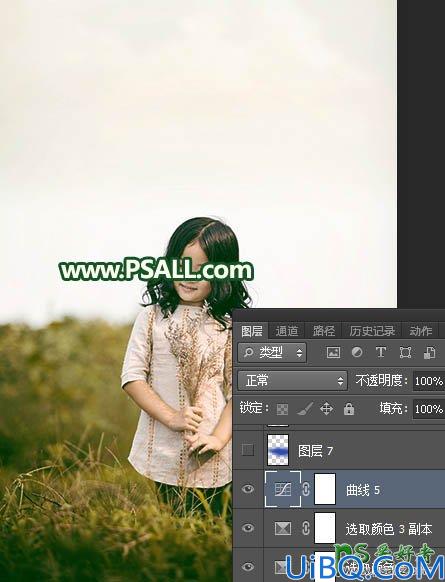 Photoshop给郊外自拍的可爱小女孩儿生活照调出温暖的青黄色