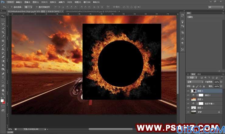 Photoshop合成熊熊燃烧的沙滩摩托车，烈火战车、火焰摩托车