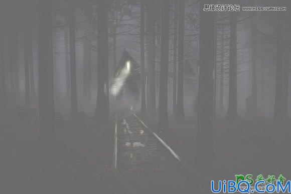 Photoshop图像合成实例教程：创意打造一幅黑暗森林里恐怖的鬼屋效果图