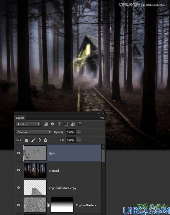 Photoshop图像合成实例教程：创意打造一幅黑暗森林里恐怖的鬼屋效果图