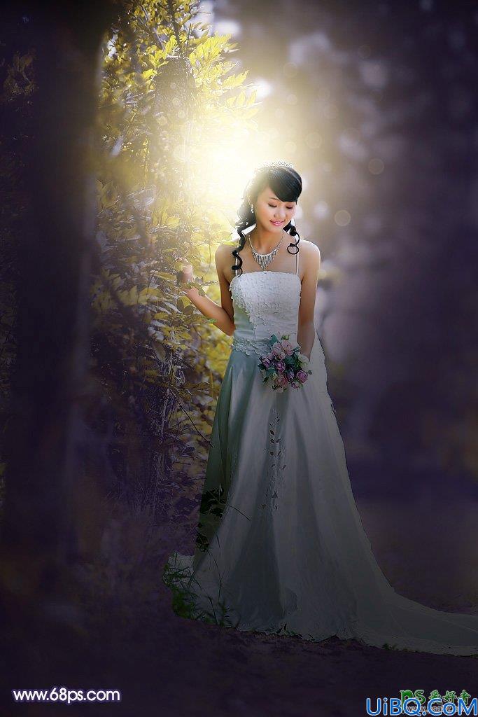 Photoshop婚片调色教程实例：给外景拍摄的清新美女婚纱照调出唯美的逆光