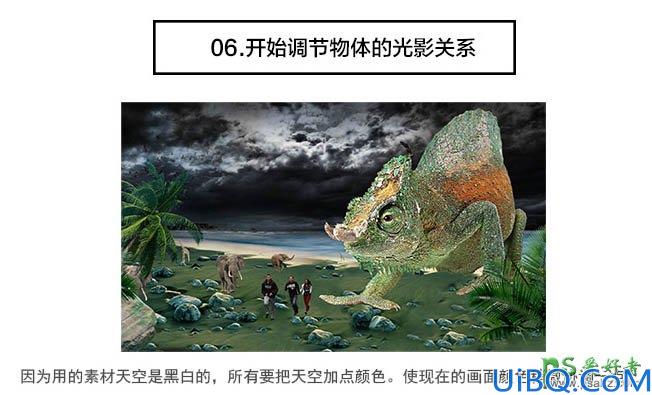 Photoshop合成恐怖电影中的史前巨蜥-巨大蜥蜴追赶人类的影像图片