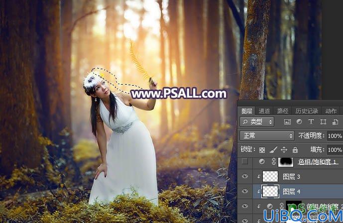 Photoshop给森系婚纱美女艺术照调出柔和的暖色逆光效果