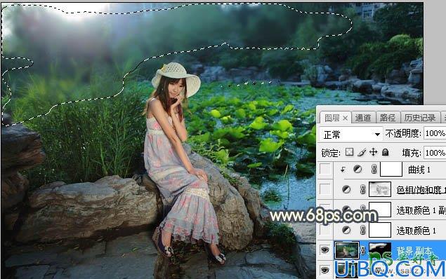 Photoshop给荷塘边自拍的性感美妞儿生活照调出梦幻的橙蓝色