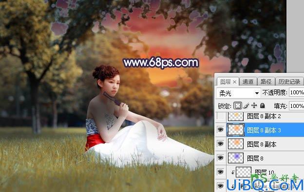 Photoshop美女调色：给外景拍摄的古装少女性感写真图片调出浪漫的黄褐色