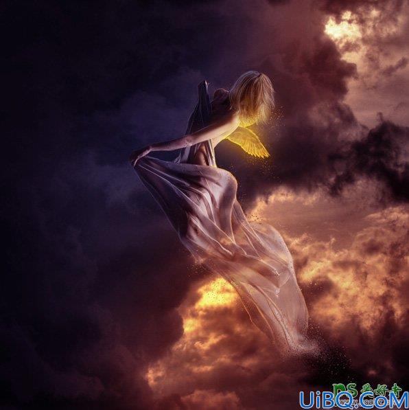 Photoshop美女合成教程：打造霞光中飞行的女神天使美女形象-浪漫仙境