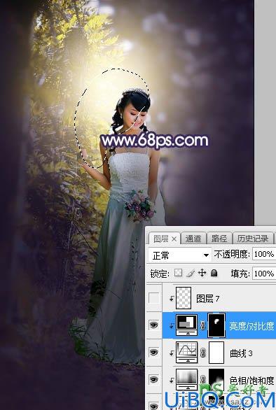 Photoshop婚片调色教程实例：给外景拍摄的清新美女婚纱照调出唯美的逆光