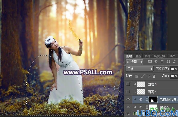 Photoshop给森系婚纱美女艺术照调出柔和的暖色逆光效果