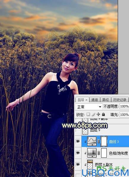 Photoshop美女图片调色：给魔鬼身材性感美女模特外景照片调出漂亮的夕阳